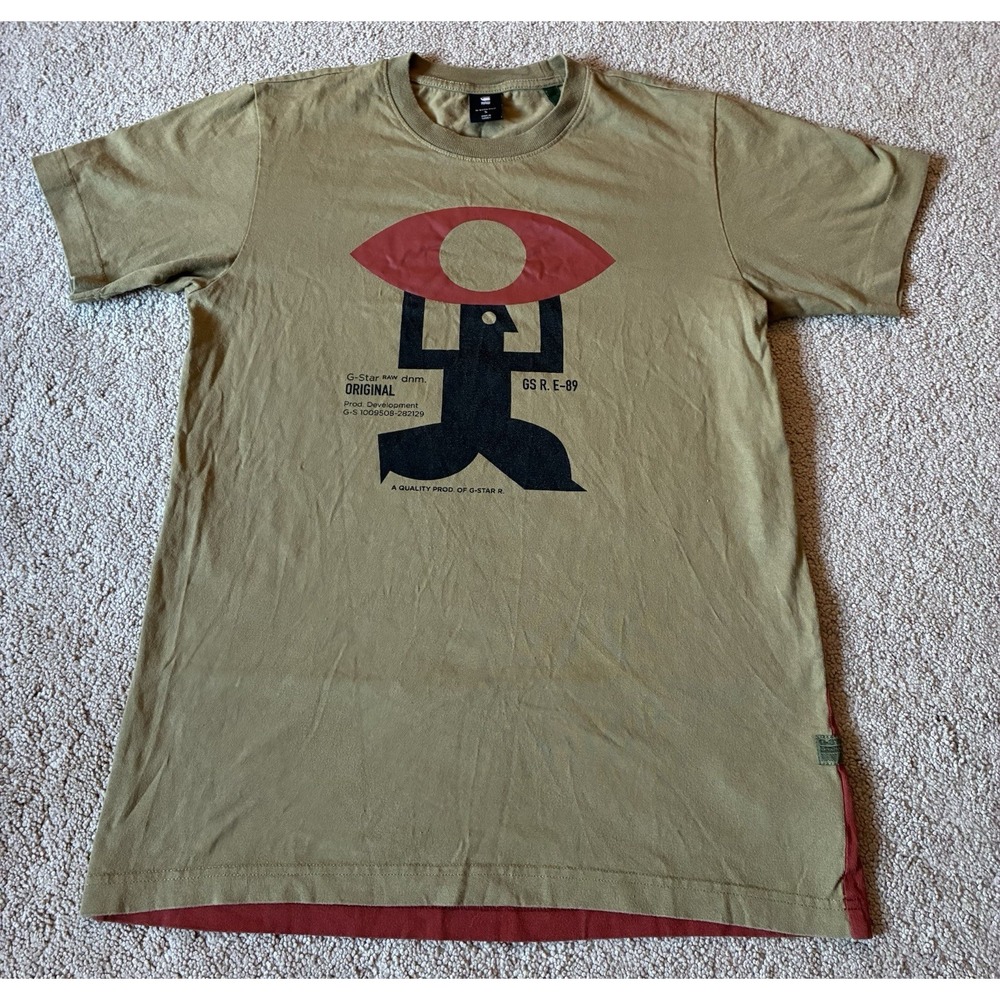 G-Star Raw T-Shirt Men's Size SMALL Logo Graphic Army Tan Short Sleeve